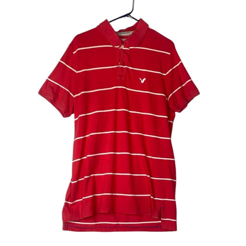 American Eagle Outfitters XL vintage fit red striped polo preppy academia Y2K